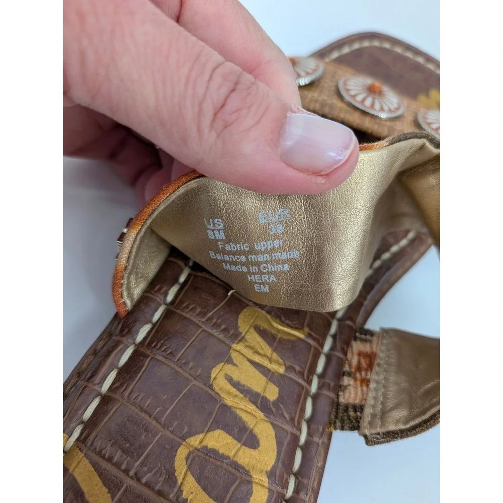 Sam Edelman Hera Slide Sandals Womens 8 Brown Ikat‎ Concho Boho Western Shoes